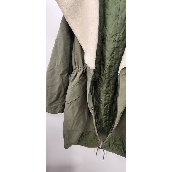 New NWT ASOS Quilt Lined Parka Coat With Borg Collar In Olive Size 8 - Picture 12 of 16